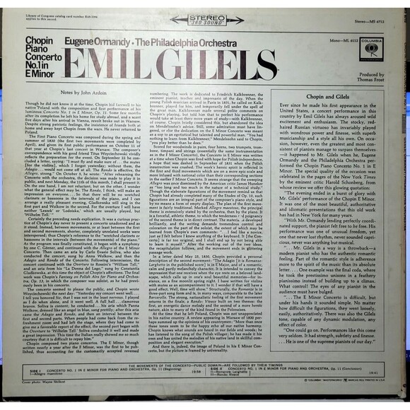 Gilels Ormandy LP Record Piano Concerto No.1 In E Minor on Columbia VG/VG+ - Picture 2 of 4